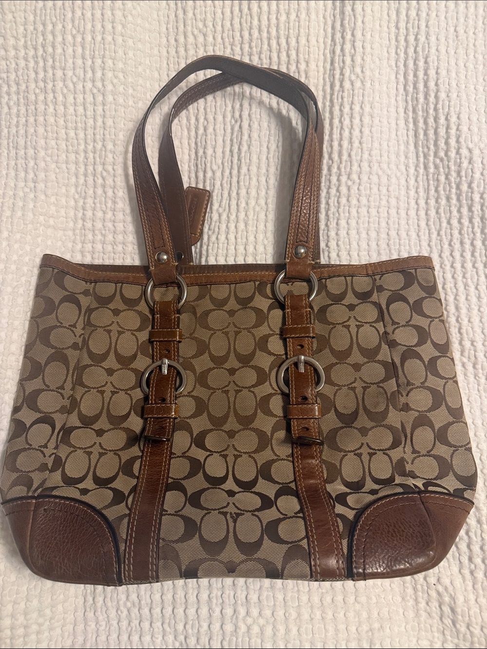 Coach Brown Signature Canvas Tote with Leather Trim